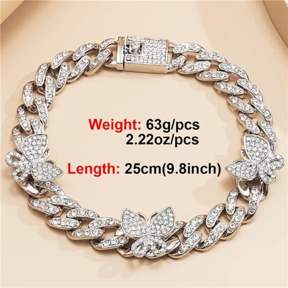 Shiny Rhinestone Butterfly Anklet Hip Hop Cuban Link Ankle Chain Bracelet - Picture 6 of 7